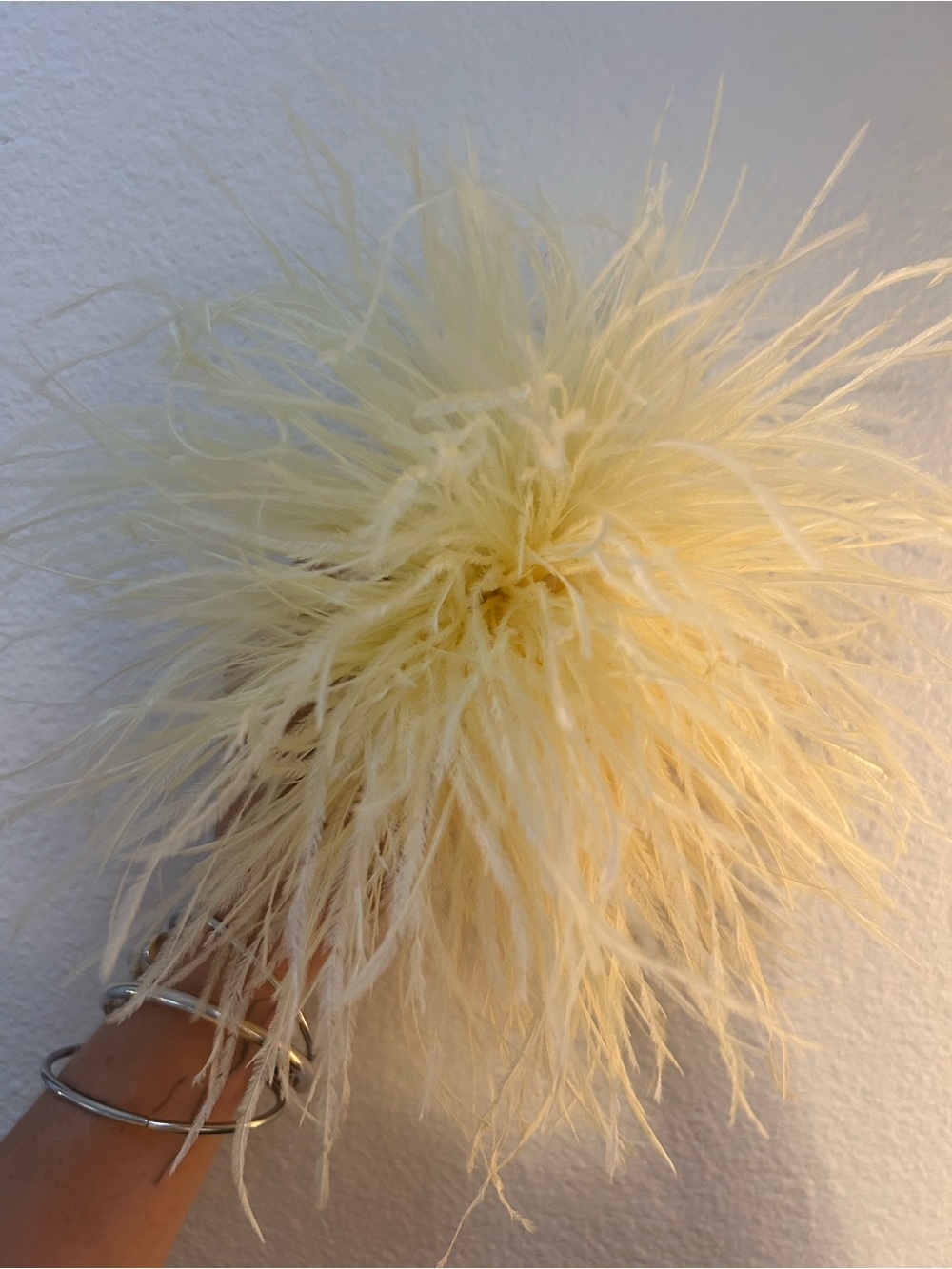 Pale Yellow Ostrich Feather Brooch